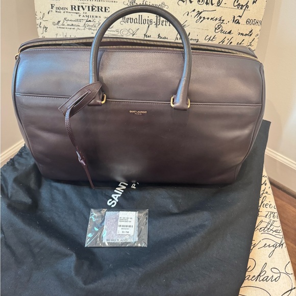 Large Burgundy Leather Saint Laurent "Classic Duffle” - Picture 2 of 11
